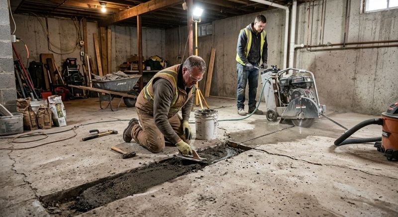Cracked Basement Floor Repair in Newton, MA