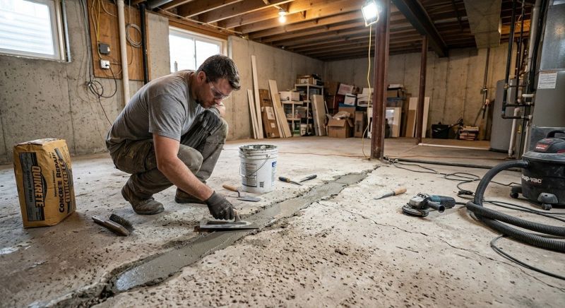 Cracked Basement Floor Repair in Newton, MA